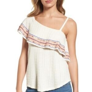 Lucky Brand Women's Embroidered Off The Shoulder Top Aztec Western Large‎